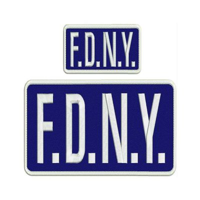 F.D.N.Y. Embroidery Patch 4x10 and 2x5 Hook Navy All White Letters Embroidered Iron on Patch Sew On for Clothing Applique for Jackets, Hats, Backpacks Repair Patches for Craft