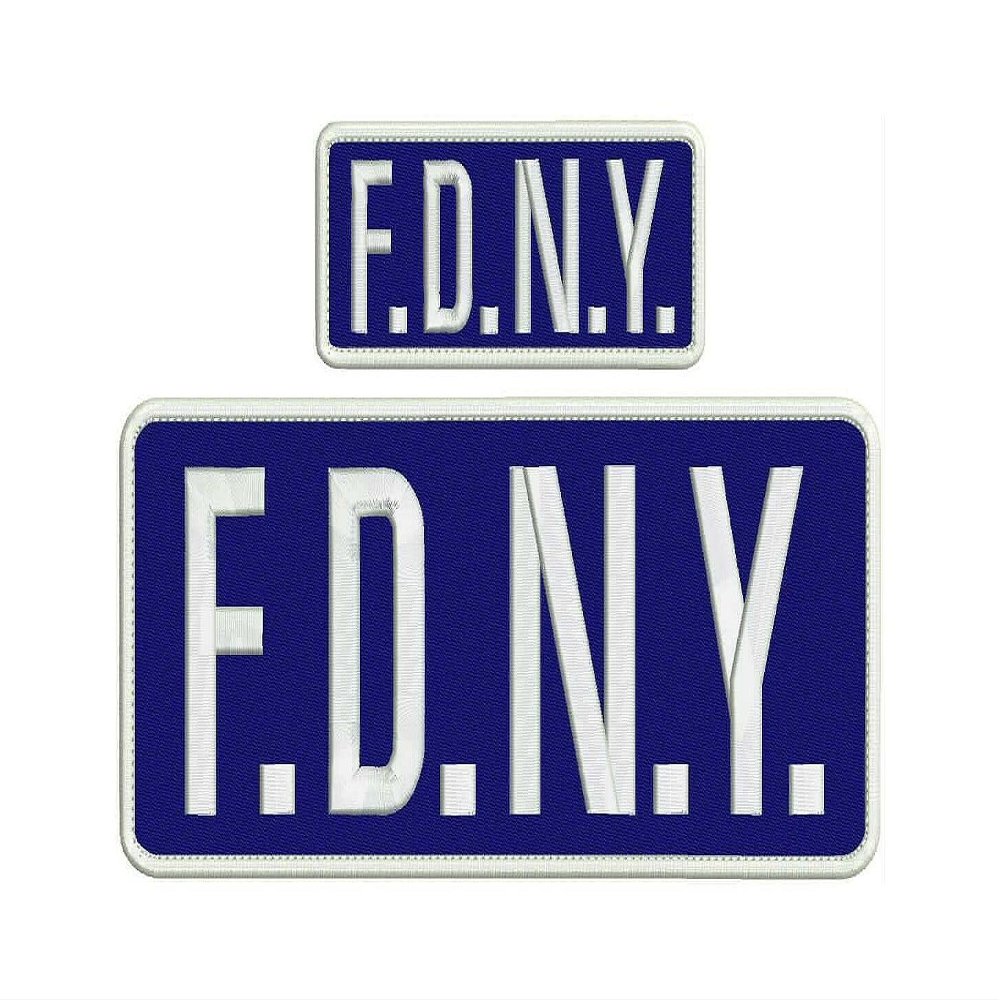 F.D.N.Y. Embroidery Patch 4x10 and 2x5 Hook Navy All White Letters Embroidered Iron on Patch Sew On for Clothing Applique for Jackets, Hats, Backpacks Repair Patches for Craft