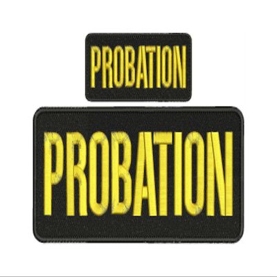 Probation Embroidery Patches 4x10 and 2x5 Hook Gold Embroidered Iron on Patch Sew On for Clothing Applique for Jackets, Hats, Backpacks Repair Patches for Craft