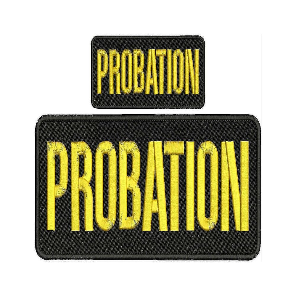 Probation Embroidery Patches 4x10 and 2x5 Hook Gold Embroidered Iron on Patch Sew On for Clothing Applique for Jackets, Hats, Backpacks Repair Patches for Craft