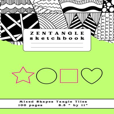 Mixed Shapes Tiles Zentangle Sketchbook: Large sheets with circular + squared + star shape + heart shape grids for zendoodle & mandala art, art ... & zen drawing / sketching with left blanks