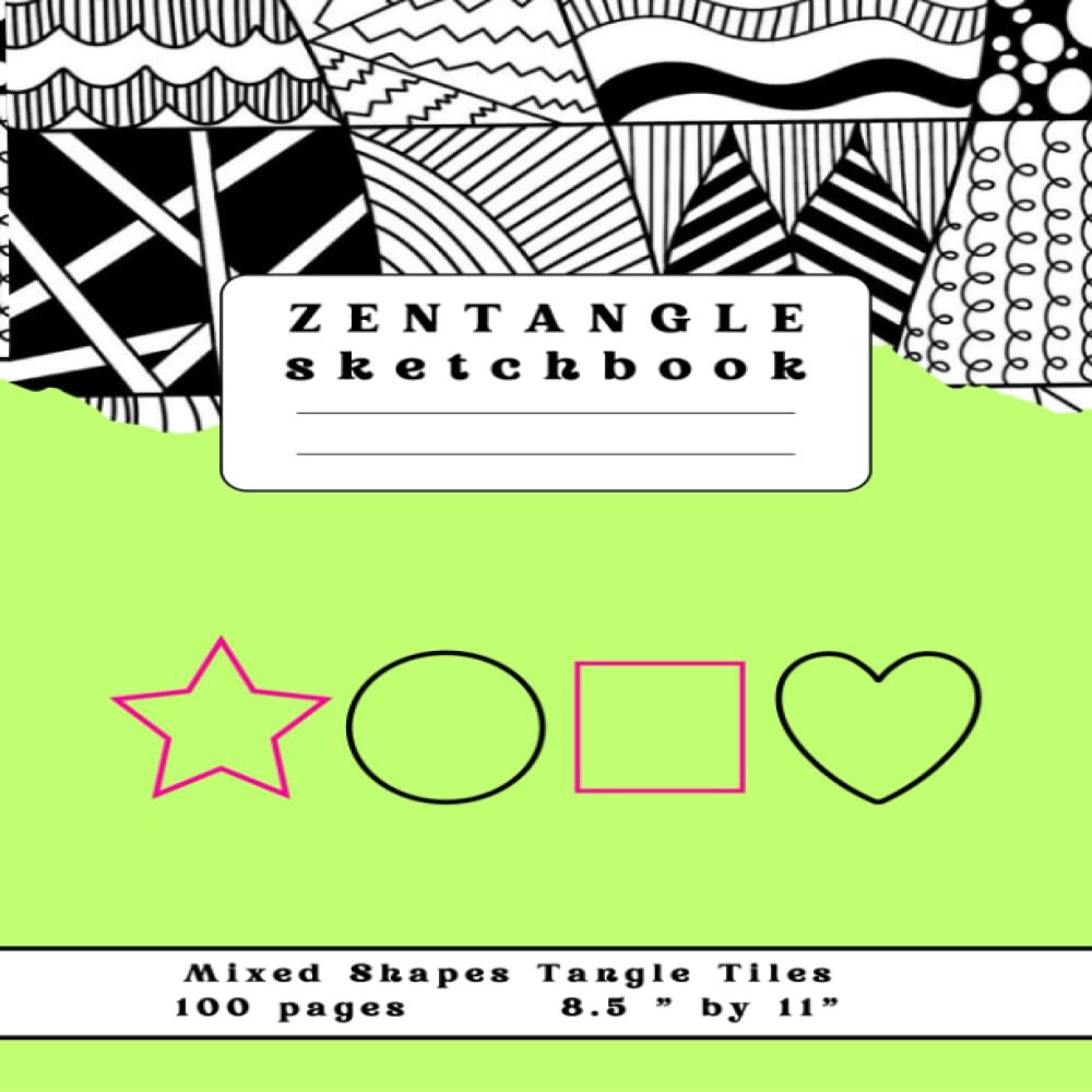 Mixed Shapes Tiles Zentangle Sketchbook: Large sheets with circular + squared + star shape + heart shape grids for zendoodle & mandala art, art ... & zen drawing / sketching with left blanks