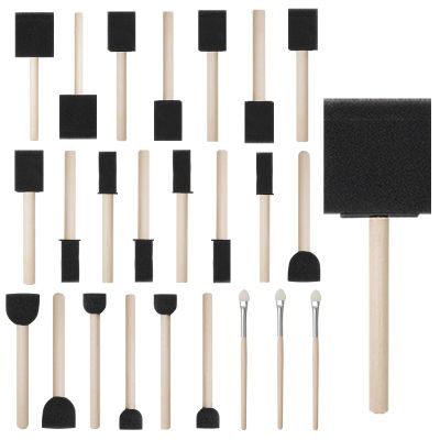 conda 25 Pack Different Size Assorted Foam Brush Set Wood Handle Paint Brush Set