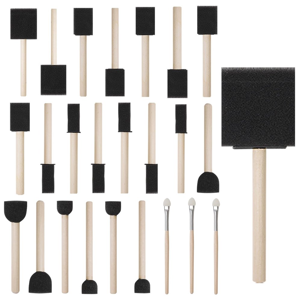 conda 25 Pack Different Size Assorted Foam Brush Set Wood Handle Paint Brush Set
