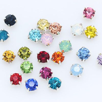 100P 4Mm Color Sew On Crystal Glass Rhinestone Diamante Jewels Silver Cup Claw Montees 4-Holes Sewing Stone Button Craft Garment - (Color: Smoked Topaz)