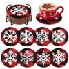 8 Pcs Christmas Snowflake Diamond Art Coasters Kit with Holder Red and Black Plaid Snowflake Diamond Art Coasters for Adults Diamond Art Kit Supplies for Xmas Holiday Presents view 1