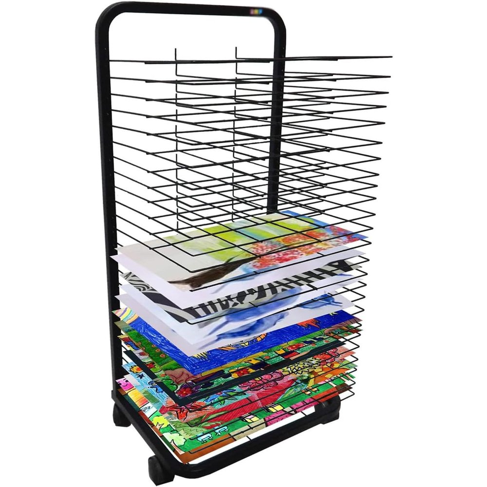 Art Drying Rack For Classroom - Mobile Metal Art Storage Rack, Classrooms Foldable Oil Painting Air Drying Rack, Sturdy Metal Art Rack, With 360-degree Universal Wheels Art Drying Rack ( Size : 25-lay