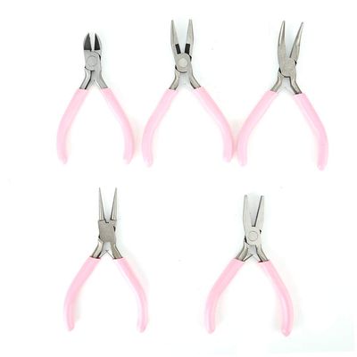 Jewelry Pliers, 5PCS Mini Pale red Metal Pliers Set Kit, Metal Pliers Set with Compact Size for Jewelry Crafts