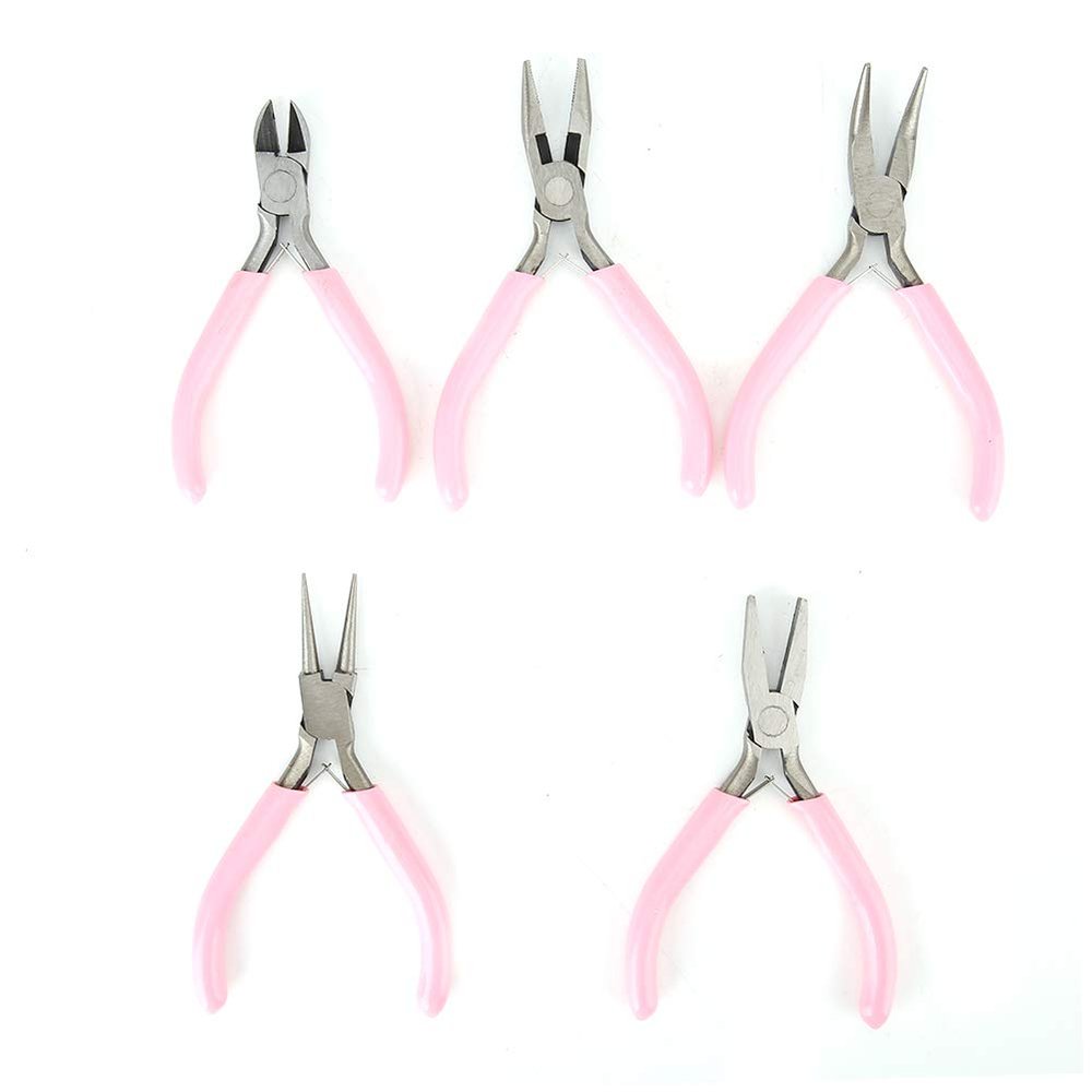Jewelry Pliers, 5PCS Mini Pale red Metal Pliers Set Kit, Metal Pliers Set with Compact Size for Jewelry Crafts