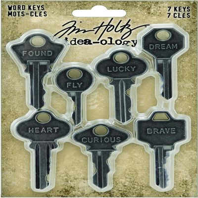 Advantus Tim Holtz Word Keys Set of 7 - Found, Heart, Fly, Lucky, Dream, Curious, Brave
