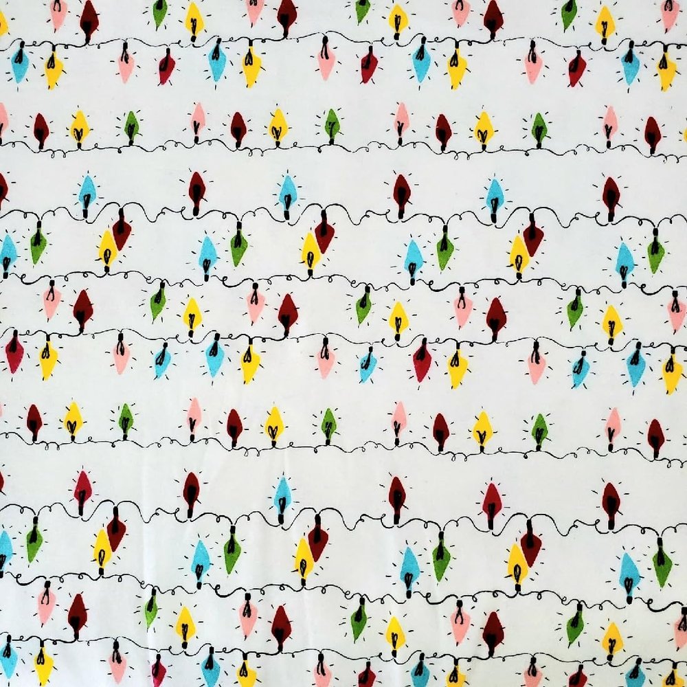 Christmas Lights Fat Quarter 100% Cotton Flannel Fabric Colorful String Lights Design