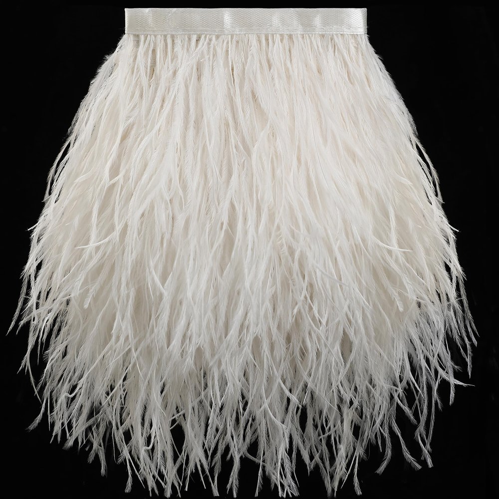 Soarer White Ostrich Feather Trim - 2Yards 5-7inch Feathers Fringe Trim for DIY Sewing Clothing,Wedding,Christmas Home Party(Off-White)