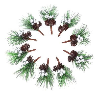TITA-DONG Artificial Pine Picks,10Pcs Fake Gold Berries Branches Christmas Pine Cones Artificial Pine Needles Mini Berries Ornaments for Party Flower Arrangements Wreaths Xmas Gift Decor(Silver)