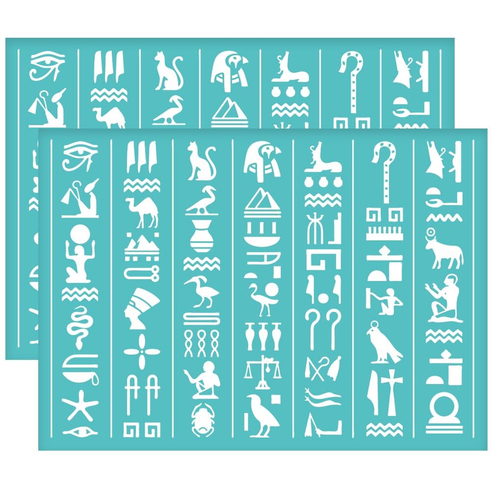 OLYCRAFT 2Pcs Self-Adhesive Silk Screen Printing Stencil Egyptian Hieroglyph Pattern Mesh Transfers Stencils Dog Snake Camel Silk Screen Stencil for Painting on Wood DIY T-Shirt Fabric -7.7x5.5 Inch
