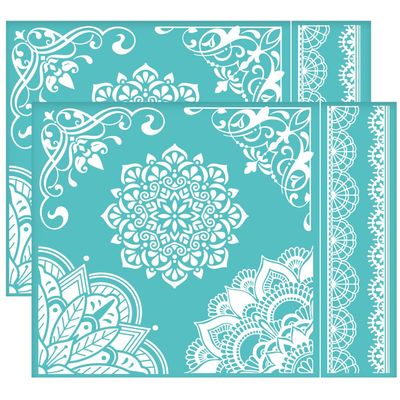 OLYCRAFT 11x8.6 Inch 2Pcs Self-Adhesive Silk Screen Printing Stencil Mandala Pattern Mesh Transfers Stencil Vintage Border Corner Silk Screen Stencil for Painting on Wood DIY T-Shirt Fabric