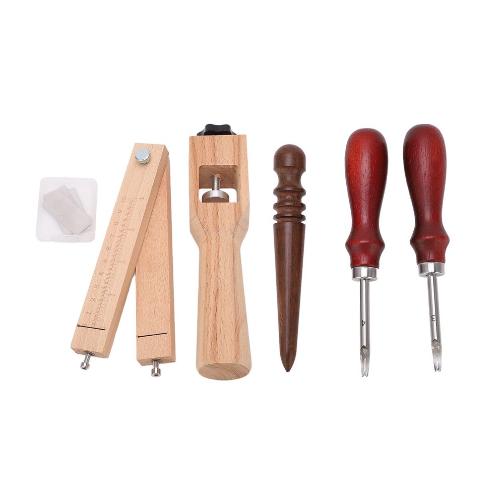 Kuuleyn Leather Strap Cutter, Adjustable Pinewood Stainless Steel Hand Cutting Tool with Polisher for DIY