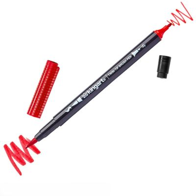 KINGART TT101-1 PRO Twin-Tip Red Color 445 Series Single Brush Pen Artist Marker, Double-ended Brush Tip & Fine Tip, Water-based Non-Toxic Ink, Red