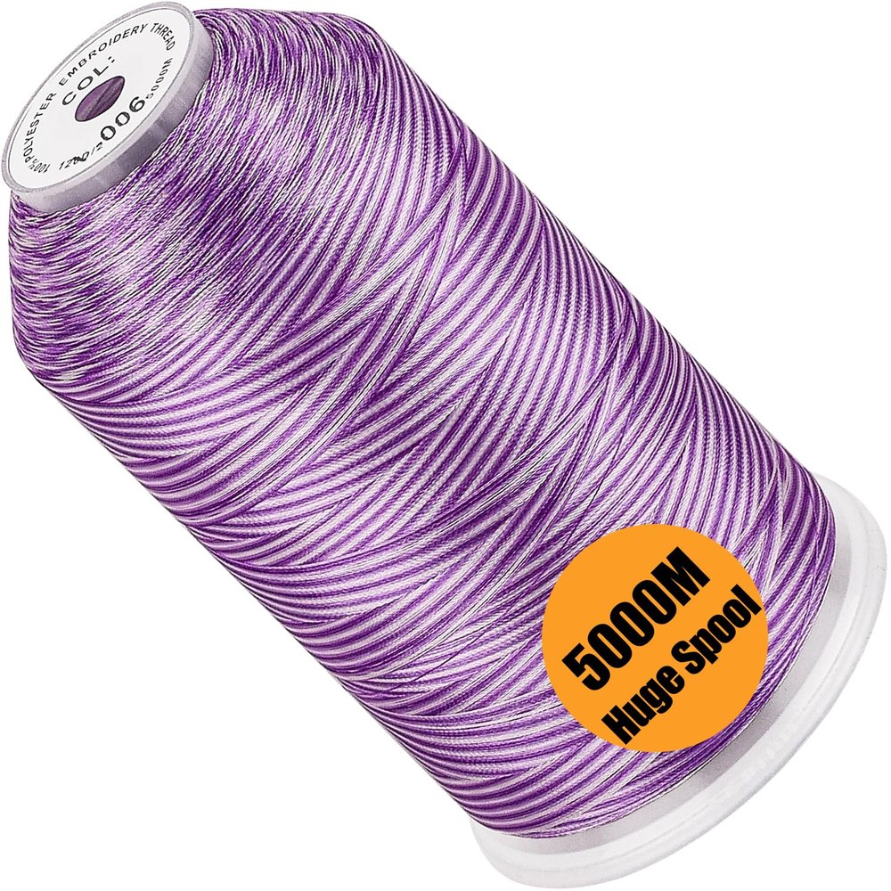 New brothread - Single Huge Spool 5000M Each Polyester Embroidery Machine Thread 40WT for Commercial and Domestic Machines - Variegated Color-V-006