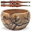 Carfar Knitting Yarn Bowl & Crochet Hooks Set Handmade Wooden Black Texture Yarn Bowl for Crocheting and Knitting (Black) view 1