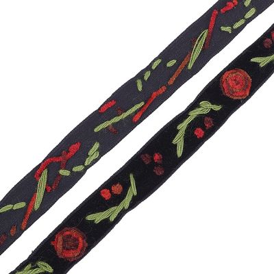 GOMAKERER 1 Yard Floral Velvet Ribbon, Black Single Faced Ribbon Flower Velvet Ribbon Trim for Gift Wrapping, DIY Clothing, Holiday Christmas Decor
