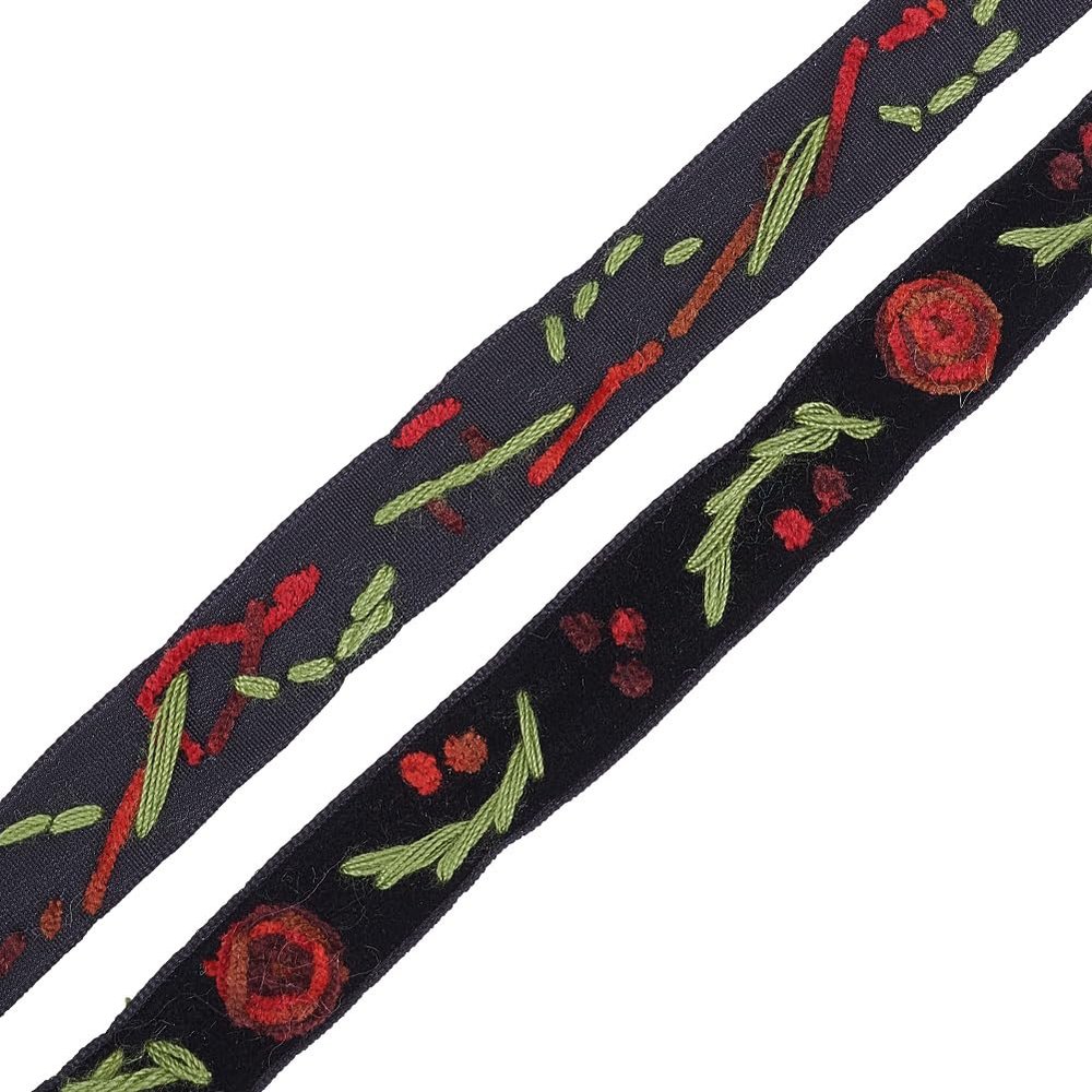 GOMAKERER 1 Yard Floral Velvet Ribbon, Black Single Faced Ribbon Flower Velvet Ribbon Trim for Gift Wrapping, DIY Clothing, Holiday Christmas Decor