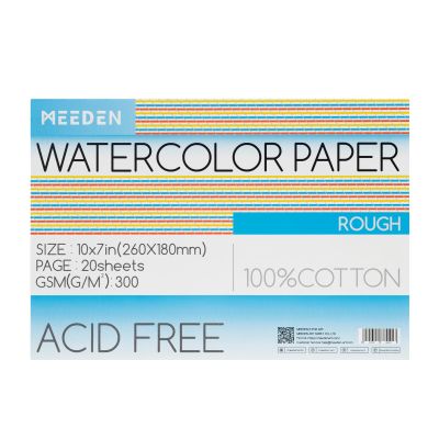 MEEDEN Watercolor Paper Block, 100% Cotton Watercolor Paper Pad of 20 Sheets, 140lb/300gsm, Acid-Free Art Paper for Watercolor, Gouache, Ink and More, 10" x 7" Rough Grain