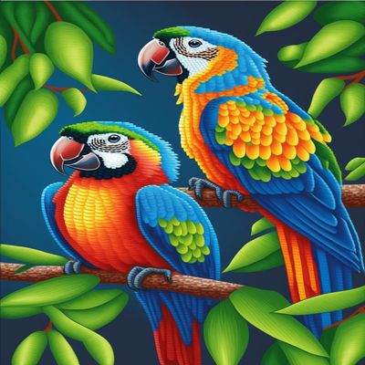 RMSGOZO 18 X 25 Inch Colorful Parrots On Branches Diamond Painting for Adults - Cartoon Animal Forest, Full Drill Crystal Rhinestone Embroidery Craft Kits for Home Decor Gifts