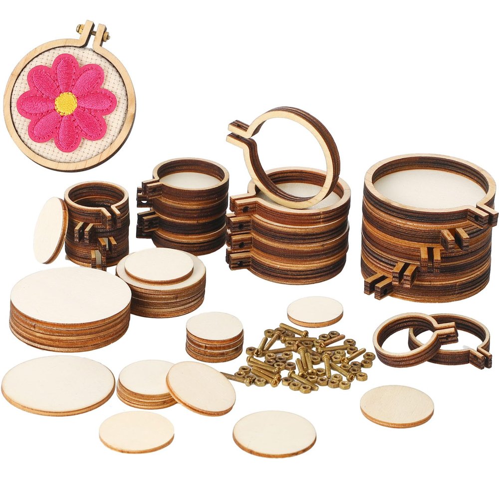 Jetec 20 Pieces 4 Sizes Mini Embroidery Hoops Wooden Small Tiny Embroidery Hoops Adjustable Circle Cross Stitch Ring Bulk for Home Ornaments Art Craft Handy Sewing