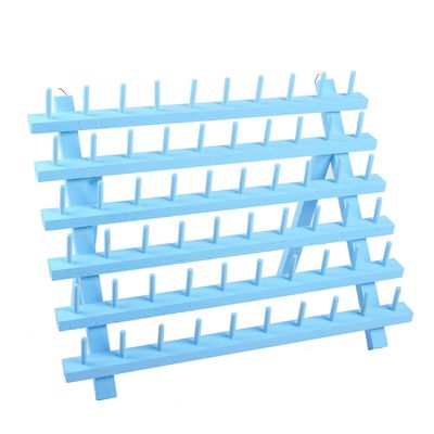 NW Colorful 60-Spools Wooden Thread Holder Sewing and Embroidery Thread Rack and Organizer Thread Rack for Sewing with Hanging Hooks (Blue)