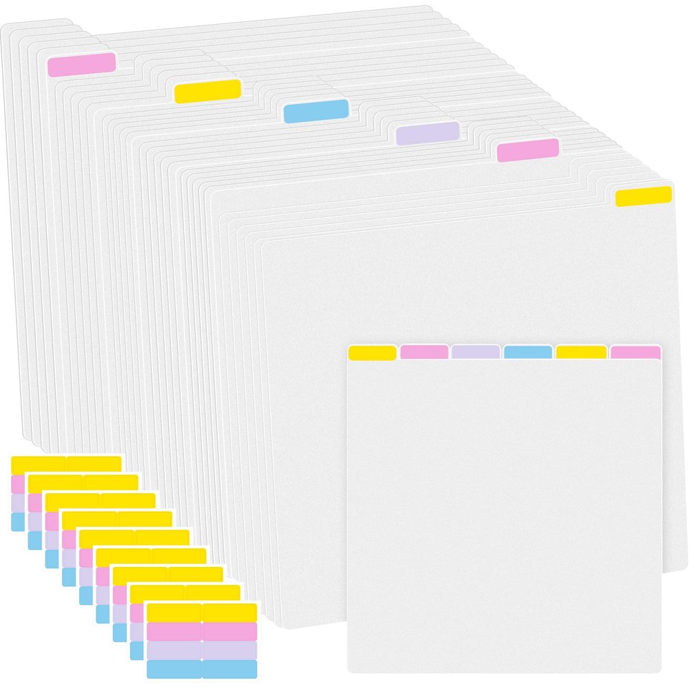 Qilery 24 Pcs 12 x 12 Inch Scrapbook Paper Storage with 48/72 Sticky Index Tabs Paper Storage Organizer Dividers with Tabs for Vinyl Cardstock File Photo