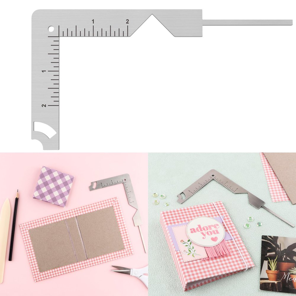 CYFUN DESIGN 5-in-1 Book Cover Guide to Create Sturdy Chipboard Covers, Bookbinding Ruler, Stainless Steel Metal Book Binding Cover Tool, Scrapbooking Tools Arts Crafts, Scrapbook Cover Maker