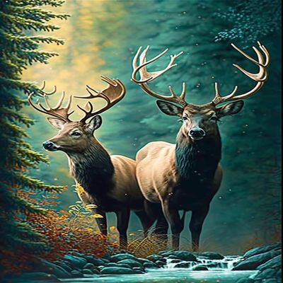 RMSGOZO 16 X 24 Inch Forest Elk Diamond Painting for Adults - Secluded Forest Animal, Full Drill Crystal Rhinestone Embroidery Craft Kits for Home Decor Gifts