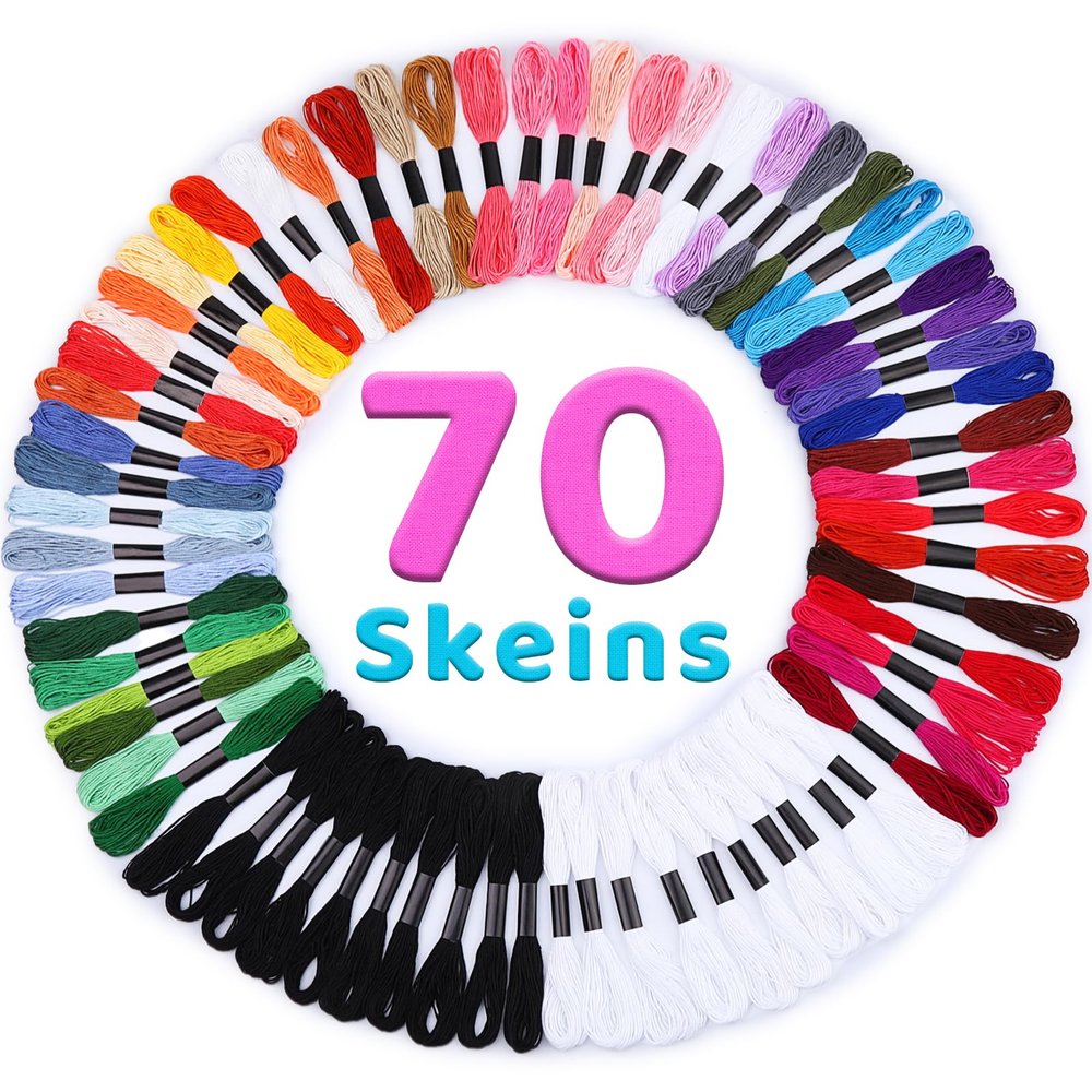 Dercuy Embroidery Floss,70 Skeins Mixed Colors Cross Floss Stitch Thread, Hand Sewing Needle for Embroidery,Rainbow Color Friendship Bracelet String for Bracelet Making, Sewing Crafts