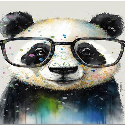 Watercolor Eyeglasses Panda Doll Diamond Painting, Fun DIY Interaction Craft Digital Painting for Adults and Children, for Hoom Decor Bedroom Decor Or Gift for Friends (16X16Inch)