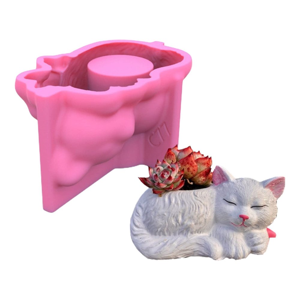 Ankexin for Cat Gypsum Flower Pot Silicone Resin Mold Epoxy Resin Casting Mold Succulent Vase Cement Mold Candle Holder Wax Mold