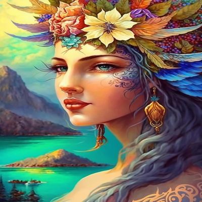 RMSGOZO Colorful Flower Girl Diamond Painting - Cartoon Green Lake Flower Diamond Art Kits for Adults, Full Round Gemstone Crystal Cross Stitch Kit, for Wall Decor (8 X 12 Inch)