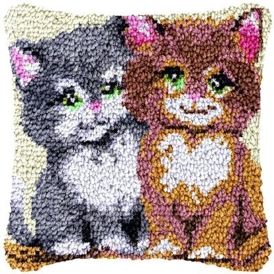 Beginner Latch Hook Pillow Kits Set Two Kitten Sofa Cushion Cover Latch Hook Carpet Rug Acrylic Yarn,Pillowcase Craft Kits with Printed Canvas for Starter - 17 x 17 Inch