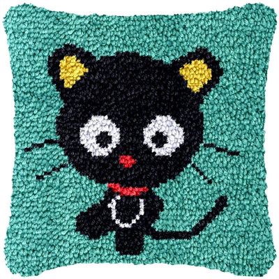Beginner Latch Hook Pillow Kits Set Little Black Kitten Sofa Cushion Cover Latch Hook Carpet Rug Acrylic Yarn,Pillowcase Craft Kits with Printed Canvas for Starter - 17 x 17 Inch