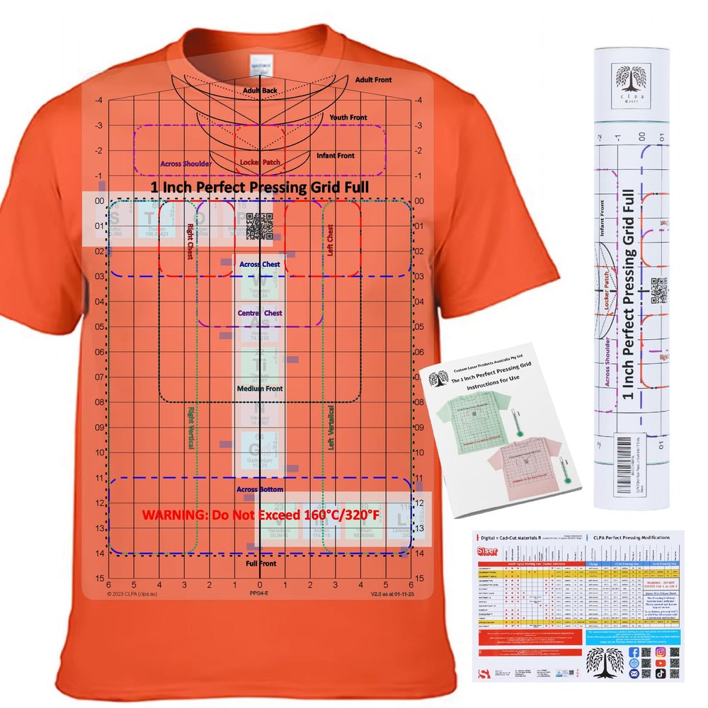 CLPA T-Shirt Ruler Guide Full Shirt Placement | Heat-Safe to 320F | Shirt Alignment Tool for Heat Press | HTV, DTF and Embroidery | All Sizes and Necklines | Made in Australia