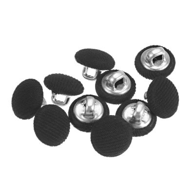 HARFINGTON 10pcs 16L Fabric Cloth Covered Button 10mm Metal Shank Round Sewing Buttons for Suits Dress Blouses, Black