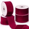 Preboun 4 Rolls Christmas Velvet Ribbon for Gift Wrapping 24 Yards Total Frayed Edge Velvet Silk Ribbon for Christmas Wedding Baby Shower DIY Crafts Decor(Burgundy,1.5 Inch) view 1