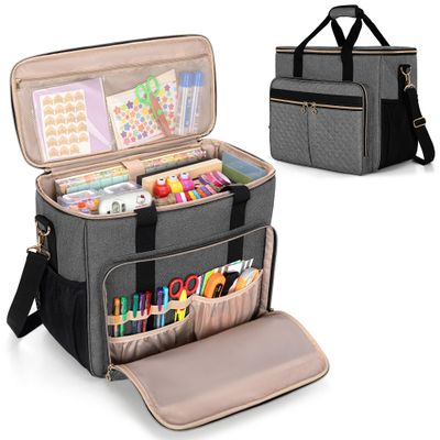 Luxja Craft Bag for Scrapbook Supplies (Fits 12 x 12 inch Scrapbook Album and 15.6 Laptop), Scrapbook Tote Bag with Multiple Pockets (Patent Pending), Gray