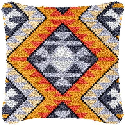 Latch Hook Pillowcase Kits Set Rhomboid Pattern Sofa Cushion Cover Latch Hook Carpet Rug Acrylic Yarn,Throw Pillow Craft Kits with Printed Canvas for Starter Kids Adults - 17 x 17 Inch