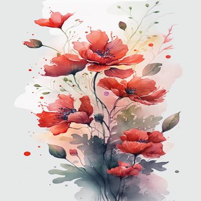 DIY 5D Diamond Painting Kits - Watercolour Red Flowers Diamond Painting Full Drill Crystal Rhinestone Embroidery Craft Kits for Bedroom Decor Gifts - 8x12inch