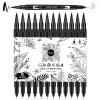 GPLMQ Black Drawing Pens, 12 Pack Felt Tip Markers for Adults and Kids, Dual Tip Brush Fineliners Pens for Art Drawing Sketching view 1