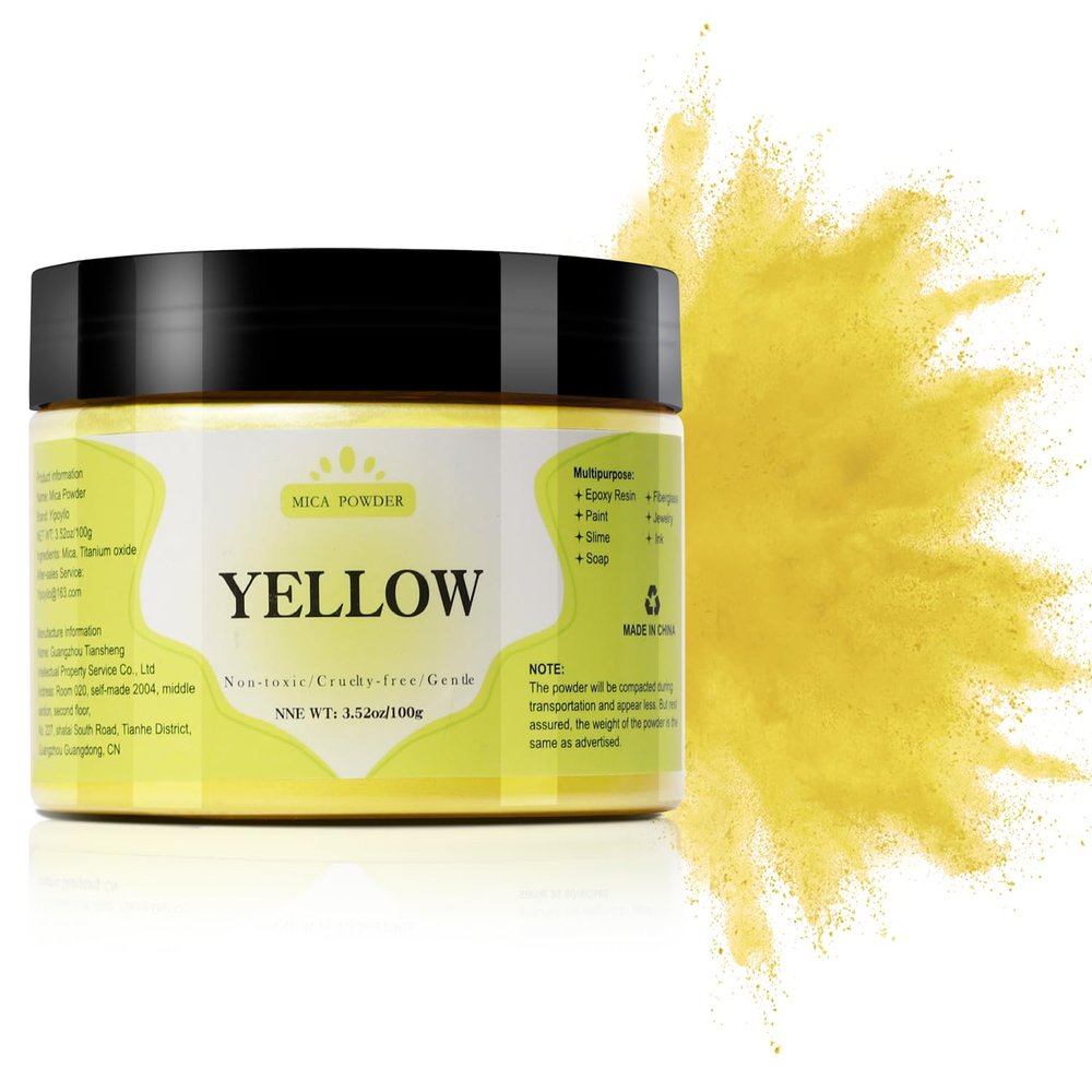 Yipoyilo Mica Powder - 100g Mica Powder for Epoxy Resin - Metallic Color Pigment for Resin, Soap, Bath Bombs, Eye Shadow, Nails, DIY Crafting Projects etc. (Yellow)