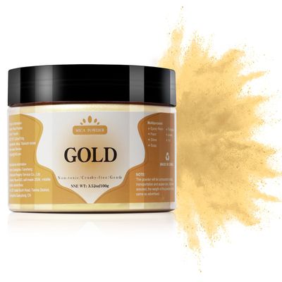 Yipoyilo Mica Powder - 100g Mica Powder for Epoxy Resin - Metallic Color Pigment for Resin, Soap, Bath Bombs, Eye Shadow, Nails, DIY Crafting Projects etc. (Gold)