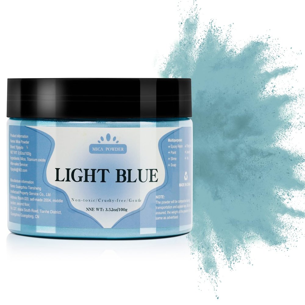 Yipoyilo Mica Powder - 100g Mica Powder for Epoxy Resin - Metallic Color Pigment for Resin, Soap, Bath Bombs, Eye Shadow, Nails, DIY Crafting Projects etc. (Light Blue)