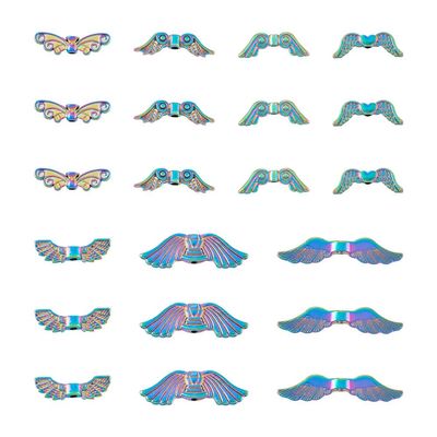 pandahall 56Pcs Rainbow Angel Wing Charms Tibetan Butterfly Fairy Wing Bead Charms 7 Styles Angel Fairy Wing Spacer Beads for Women Earring Necklace Jewelry Making