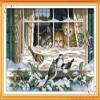 Benway Cross Stitch Kit 14ct Counted Three Cats Four Birds Snow Window 54x37cm (21.26x14.57in) view 1